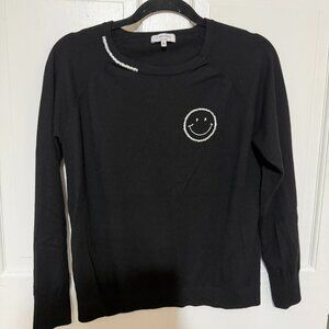 J. Society Black Sweater Embroidred Smile & Neck Detail XL FSHN FWRD